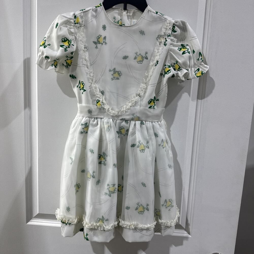 Vintage Sears Roebuck Growing Girls Frog Dress Size 10 Sheer Overlay